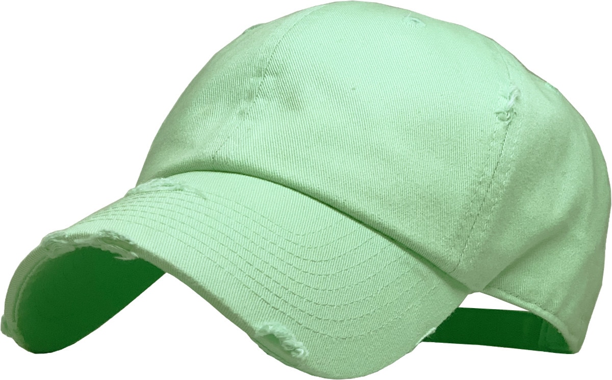 Pistachio Distressed Vintage Baseball Cap Front Side View